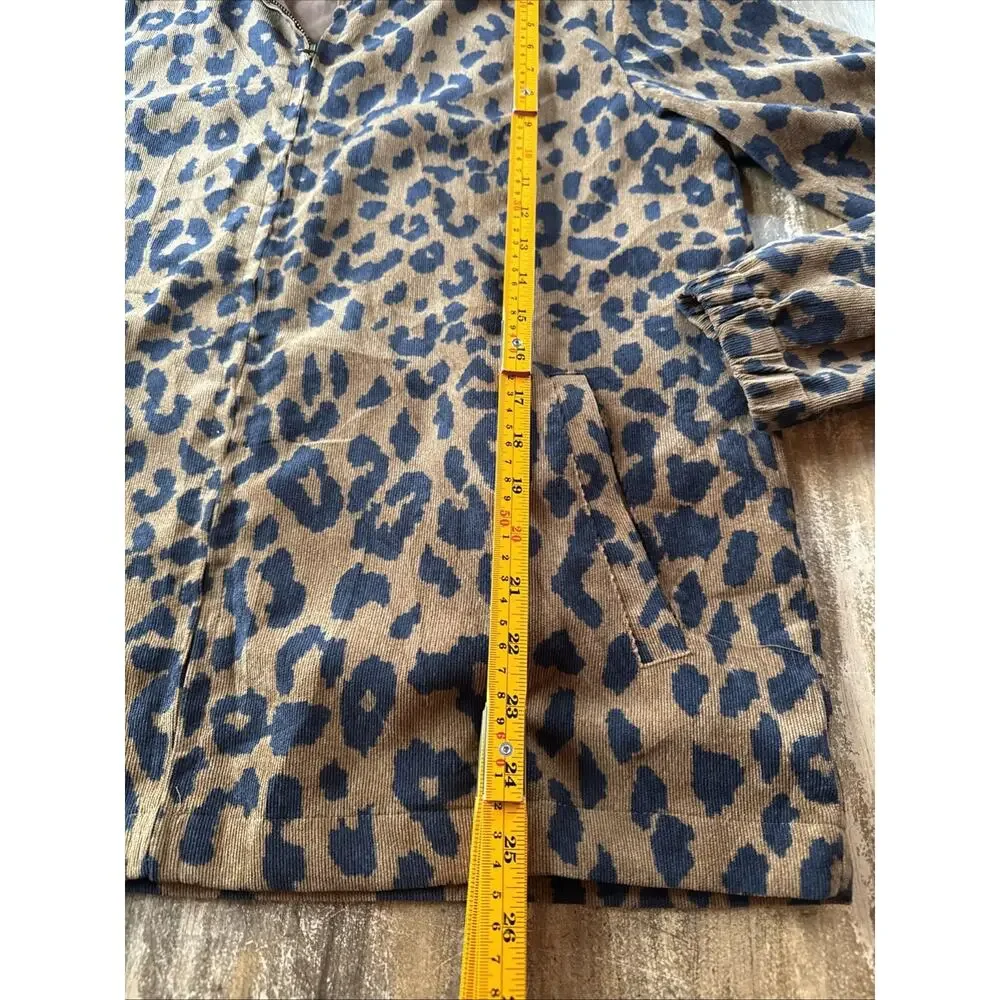 Entro Women's Size Small Zip Up Leopard Print Corduroy Jacket Hooded Long Sleeve